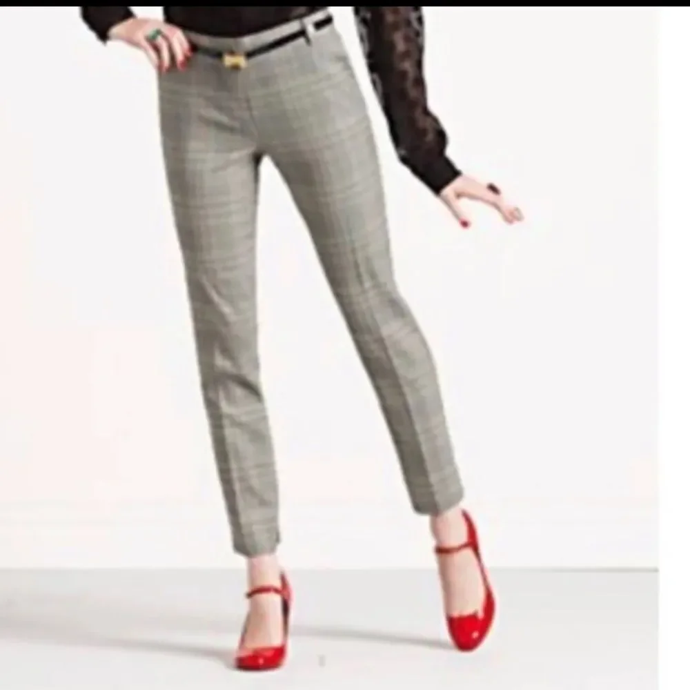Kate spade hallie gray straight leg window pane plaid dress pants